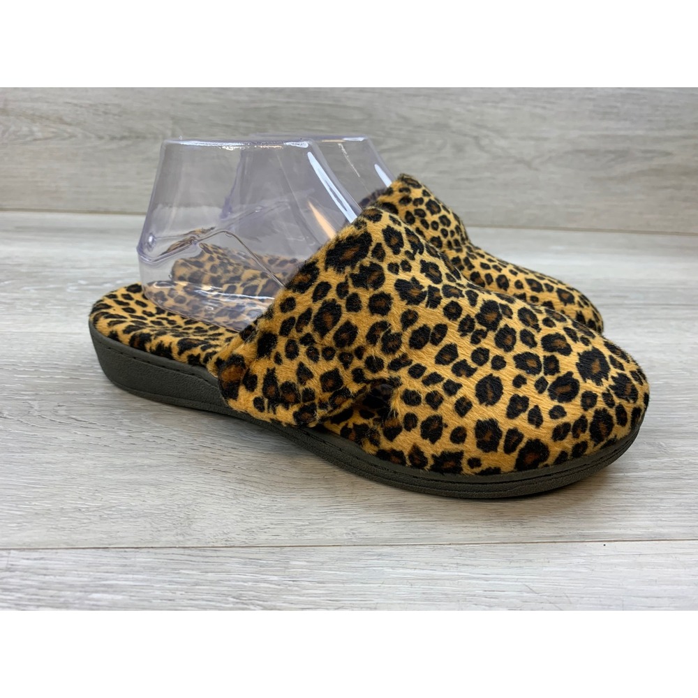 Vionic Women's Gemma Leopard Print Orthotic Mule Slippers Tan Black US 8